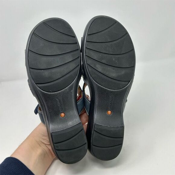 Clarks Unstructured Women's Blue Leather Slip On Wedge Sandals Size 9.5 Comfort - Picture 9 of 12